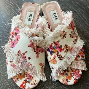MSGM Milano-Floral slide linen sandals: Size 10